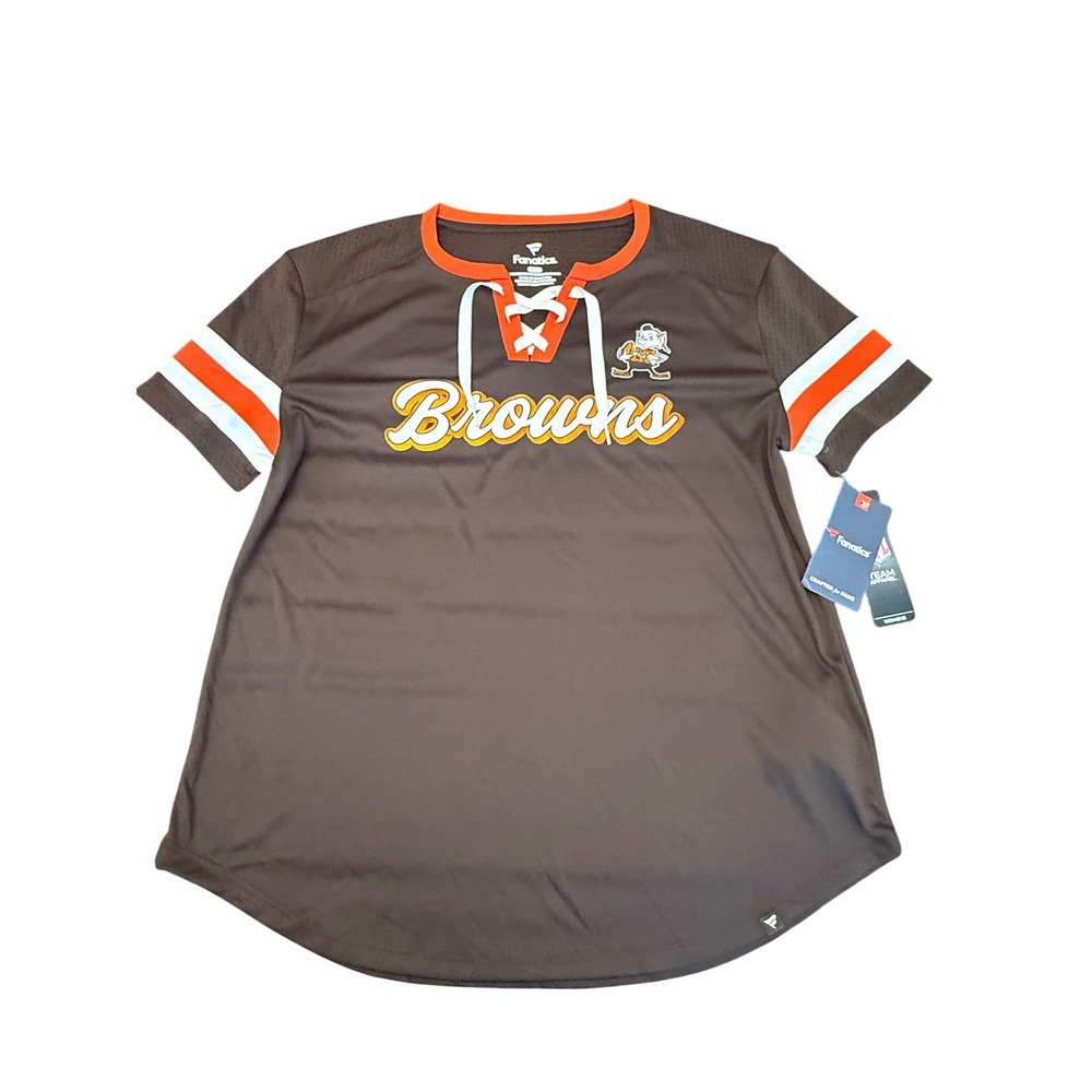 Fanatics Cleveland Browns Womens Lace Up Jersey T-Shirt Brown Large NWT NFL